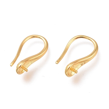 Brass Earring Hooks, Long-Lasting Plated, Ear Wire, for Half Drilled Beads, Real 18K Gold Plated, 14.7mm, Pin: 0.7mm