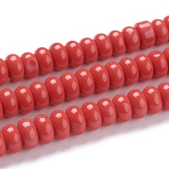 K9 Glass Beads Strands, Imitation Jade Glass Beads, Rondelle, Dark Red, 8~8.5x4.5~5mm, Hole: 1.4mm, about 84pcs/Strand, 15.87 inch(40.3cm)