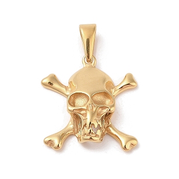 PVD Vacuum Plating 304 Stainless Steel Pendants, Golden, Skull, 28x26x7mm, Hole: 9x4.5mm