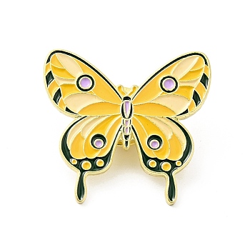 Flower Butterfly Enamel Pin, Gold Plated Alloy Badge for Backpack Clothes, Gold, 28x30x1.5mm