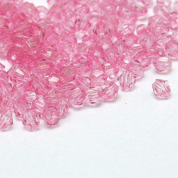 Faceted Bicone Transparent Acrylic Beads, Dyed, Hot Pink, 4mm, Hole: 1mm, about 13000pcs/500g