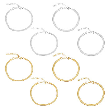 8Pcs 4 Style 304 Stainless Steel Herringbone Chains Bracelets Set for Men Women, Golden & Stainless Steel Color, 6-1/2 inch(16.5cm), 2Pcs/style