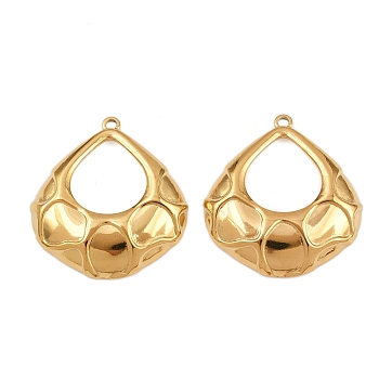 304 Stainless Steel Pendants, Teardrop Charms, Ion Plating(IP), Real 18K Gold Plated, 37x34.5x4mm, Hole: 2.5mm