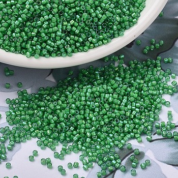 MIYUKI Delica Beads, Cylinder, Japanese Seed Beads, 11/0, Transparent Inside Colours Rainbow, (DB1787) White Lined Green AB, 1.3x1.6mm, Hole: 0.8mm, about 100000pcs/500g