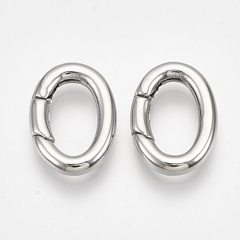 304 Stainless Steel Spring Gate Rings, Oval Rings, Stainless Steel Color, 18x13x3mm, Inner Diameter: 12x7mm