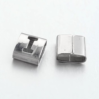 Tarnish Resistant Letter Style 201 Stainless Steel Square Slide Charms, Letter.I, 9x8x4mm, Hole: 8x3mm