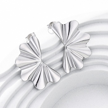 304 Stainless Steel Stud Earrings for Women, Fan, Left and Right, Stainless Steel Color, 32x22.5mm