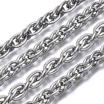 304 Stainless Steel Rope Chains, with Spool, Unwelded, Oval, Stainless Steel Color, 8.5x6x1mm, about 32.8 Feet(10m)/roll
