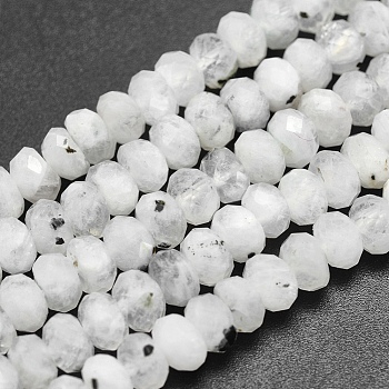 Natural Rainbow Moonstone Beads Strands, Rondelle, Faceted, 6x4mm, Hole: 1mm, about 103pcs/strand, 15.9 inch(40.5cm)