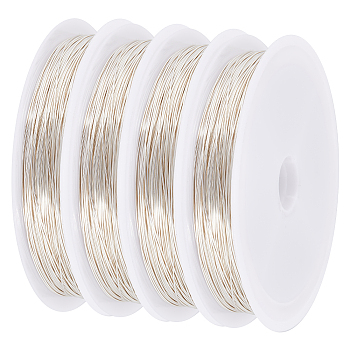 Eco-Friendly Copper Wire, Round Beading Wire, with Spool, Long-Lasting Plated, Silver, 24 Gauge, 0.5mm, about 131.23 Feet(40m)/Bag