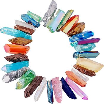 Electroplated Natural Quartz Crystal Bead Strands, Nuggets, Dyed, Mixed Color, 13~35x4~6x4~9mm, Hole: 1.5mm, about 26~27pcs/strand, 7.6 inch, 1strand/box
