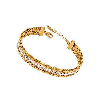 Cubic Zirconia Tennis Bracelet, 304 Stainless Steel Link Chain Bracelet, Golden, 7-1/2 inch(19cm), Wide: 10mm