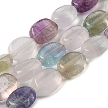 Natural Fluorite Beads Strands, Flat Oval, 10x8x5.5mm, Hole: 0.8mm, about 39pcs/strand, 15.47''(39.3cm)