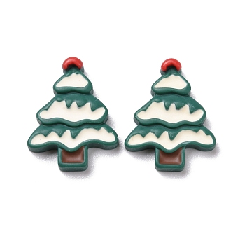 Christmas Theme Opaque Resin Cabochons, DIY Accessories, Tree, Teal, 28.5x22.5x6mm
