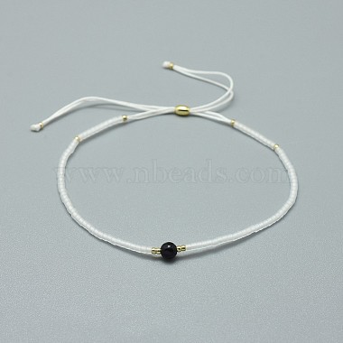 Adjustable Natural Black Agate Braided Bead Bracelets(BJEW-F391-A02)-2