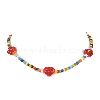Flower & Heart Lampwork & Glass Seed Beaded Necklaces(NJEW-JN04374)-4