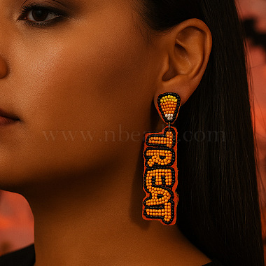 Halloween Handmade Glass Seed Beads Dangle Stud Earrings(WA9568-1)-4