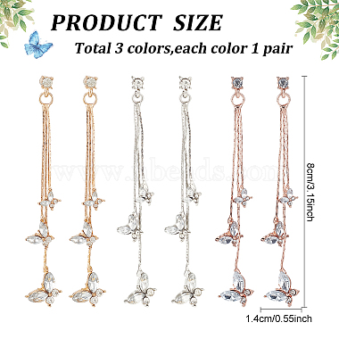 3 Pairs 3 Colors Crystal Rhinestone Butterfly Dangle Stud Earrings(EJEW-AN0003-04)-7