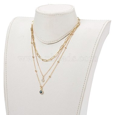 Brass Micro Pave Clear Cubic Zirconia Pendant Necklaces & Paperclip Chain Necklaces Set(NJEW-JN03354-01)-3