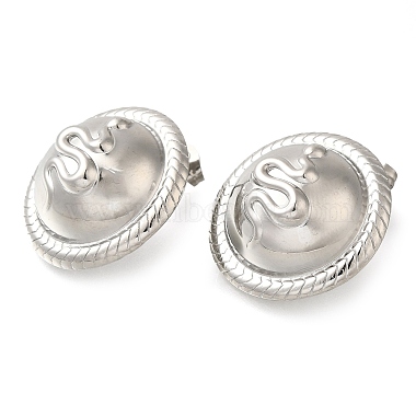 304 Stainless Steel Flat Round with Snake Stud Earrings(EJEW-I312-07P)-2