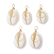 5Pcs Natural Cowrie Shell Copper Wire Wrapped Vortex Pendants(PALLOY-JF02463)-1
