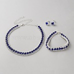 Alloy Rhinestone Necklace & Earrings & Bracelets Set for Women, Silver, 295mm(AJEW-WH0455-56)
