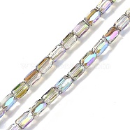 Electroplate Glass Beads Strands, Half Plated, Faceted, Column, Beige, 6.5x4mm, Hole: 0.8mm, about 80pcs/strand, 20.08''(51cm)(GLAA-Q101-02A-HP03)