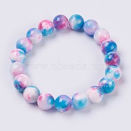 Natural Jade Beaded Stretch Bracelet, Dyed, Round, Deep Sky Blue, 2 inch(5cm), beads: 10mm(BJEW-P214-14-10mm)