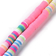 Handmade Polymer Clay Bead Strands, Flat Round, Heishi Beads, Hot Pink, 6x0.2~2mm, Hole: 2mm, about 305~310pcs/strand, 15.35~ 15.55 inch(39~39.5cm)(CLAY-C003-04A)