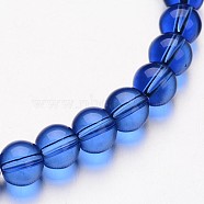 Glass Round Bead Strands, Medium Blue, 10mm, Hole: 1mm, about 32pcs/strand, 11 inch(GLAA-I028-10mm-07)