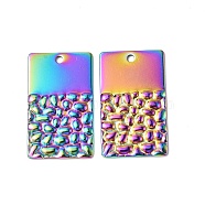 Ion Plating(IP) 304 Stainless Steel Pendants, Textured, Rectangle Charm, Rainbow Color, 27x16x1.5mm, Hole: 1.6mm(STAS-C066-12M)