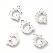 201 Stainless Steel Charms, Alphabet, Letter.G, 12x8.4x0.6mm, Hole: 1.4mm(X-STAS-C021-06P-G)
