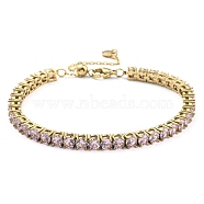 Rhinestone Bracelet, Real 14K Gold Plated 304 Stainless Steel Link Chain Bracelet, Light Rose, 9-1/8 inch(23cm)(BJEW-C049-01G-01)