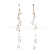 Natural White Moonstone Dangle Stud Earring, with 304 Stainless Steel Stud Earring Finding, Brass Cable Chains and Ear Nuts, 122mm, Pin: 0.7mm(X-EJEW-JE04122-01)