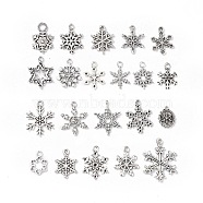 Tibetan Style Alloy Pendants, Christmas Theme, Snowflake Charms, Antique Silver, 19.5~28.5x15~22x2~2.5mm, Hole: 1~1.6mm, 20pcs/set(PALLOY-B014-06)