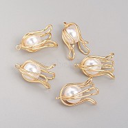 Acrylic Pearl Pendants, with Brass Findings, Ceiling Lamp, Real 18K Gold Plated, 23.2x14.5x12.5mm, Hole: 1.5mm(KK-I666-08G)