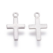 316 Surgical Stainless Steel Tiny Cross Charms, Stainless Steel Color, 10x6x0.4mm, Hole: 1mm(STAS-E470-02P)