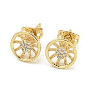 Brass Micro Pave Cubic Zirconia Stud Earrings, Wheel Shape, Real 18K Gold Plated, 9.5mm(EJEW-P261-36G)