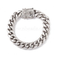 304 Stainless Steel Curb Chains Bracelet with Rhinestone Skull Clasp for Women, Stainless Steel Color, 9-1/4 inch(23.5cm)(BJEW-E107-09P)