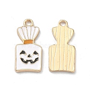 Halloween Light Gold Tone Alloy Enamel Pendants, Rectangle with Ghost Charm, White, 23.5x11x1.5mm, Hole: 2mm(ENAM-P247-29KCG)