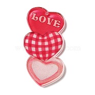 Printed Valentine's Day Theme Acrylic Pendants, Heart with LOVE Charm, Deep Pink, 44.5x22.5x2.5mm, Hole: 1.6mm(OACR-B015-14)