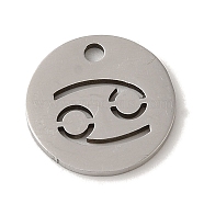 201 Stainless Steel Charms, Laser Cut, Flat Round with Constellation Charm, Cancer, 12x1mm, Hole: 1.5mm(STAS-E217-10P-05)