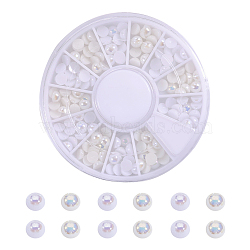 ABS Plastic Imitation Pearl Cabochons, Nail Art Decoration Accessories, AB Color Plated, Half Round, Mixed Color, 4x2mm, about 12pcs/compartment, 144pcs/box(MRMJ-T021-4mm-A1)