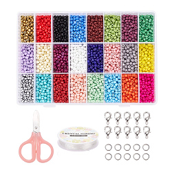 DIY Jewelry Sets, with Glass Beads, Elastic Crystal Thread, Iron Jump Rings, Stainless Steel Scissors and Alloy Lobster Claw Clasps, Mixed Color, 4~5x3~4mm, Hole: 1~2mm(DIY-YW0001-72C)
