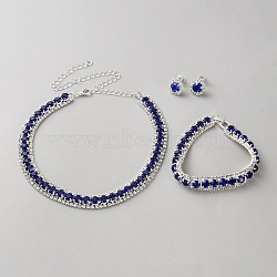Alloy Rhinestone Necklace & Earrings & Bracelets Set for Women, Silver, 295mm(AJEW-WH0455-56)
