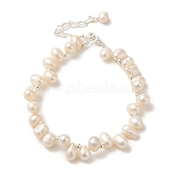 Natural Pearl Beaded Bracelets, with Brass Chains, Silver, 6-1/2 inch(16.4cm)(BJEW-C051-55S)