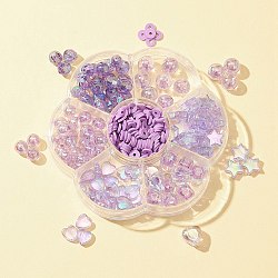 DIY Beads Jewelry Making Finding Kit, Including Transparent & Rainbow Iridescent Acrylic Round & Polymer Clay Disc Beads, Purple, 285Pcs/box(DIY-FS0004-27A)