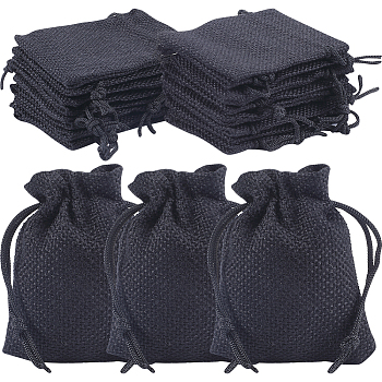 24Pcs Burlap Packing Pouches Drawstring Bags, Rectangle, Black, 9x7cm