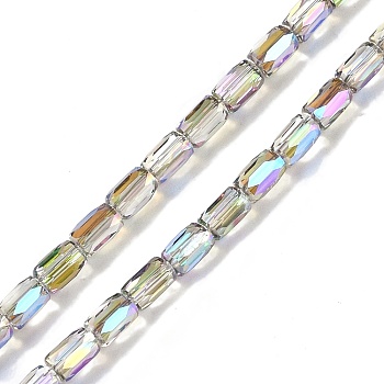 Electroplate Glass Beads Strands, Half Plated, Faceted, Column, Beige, 6.5x4mm, Hole: 0.8mm, about 80pcs/strand, 20.08''(51cm)