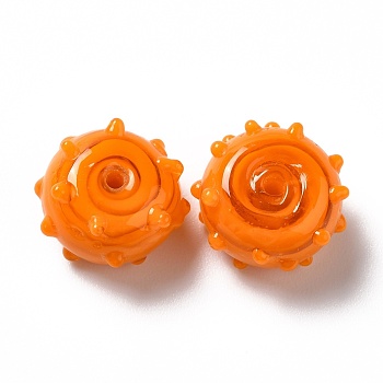 Handmade Bumpy Lampwork Beads, Round, Orange, 12x13x8mm, Hole: 1.6mm